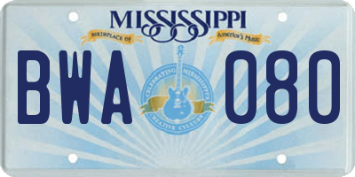 MS license plate BWA080