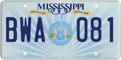 MS license plate BWA081