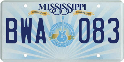 MS license plate BWA083