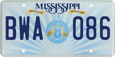 MS license plate BWA086