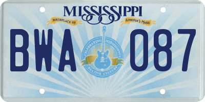 MS license plate BWA087