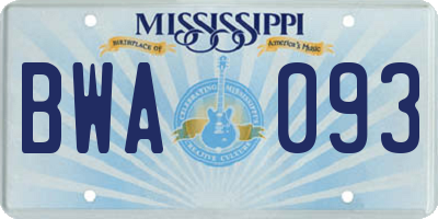 MS license plate BWA093