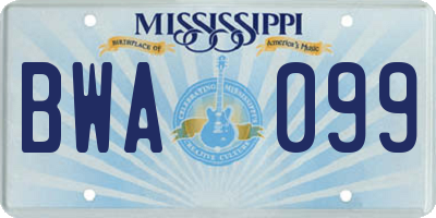 MS license plate BWA099