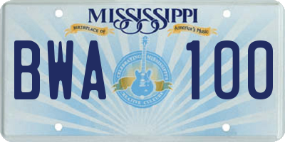 MS license plate BWA100