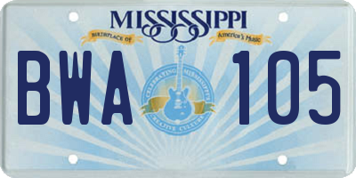 MS license plate BWA105