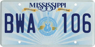 MS license plate BWA106
