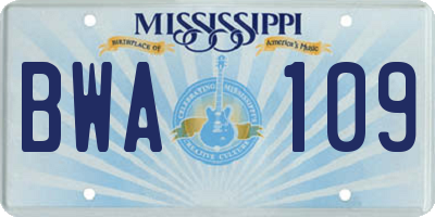 MS license plate BWA109