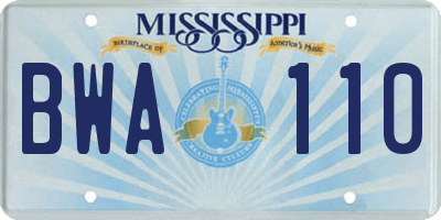 MS license plate BWA110
