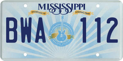 MS license plate BWA112