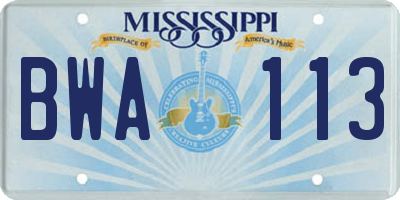 MS license plate BWA113