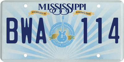 MS license plate BWA114