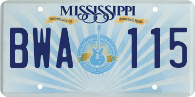 MS license plate BWA115