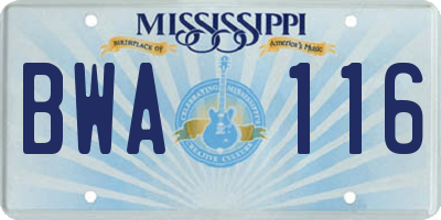 MS license plate BWA116