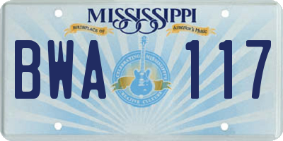 MS license plate BWA117