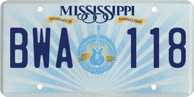 MS license plate BWA118