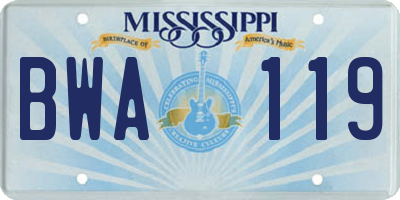 MS license plate BWA119
