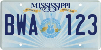 MS license plate BWA123