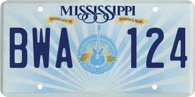 MS license plate BWA124