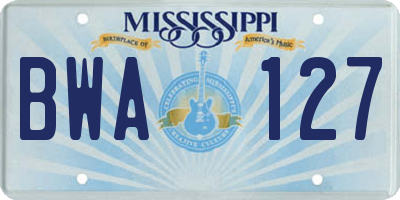 MS license plate BWA127