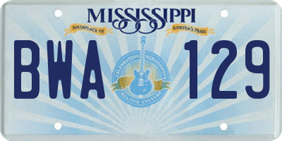 MS license plate BWA129