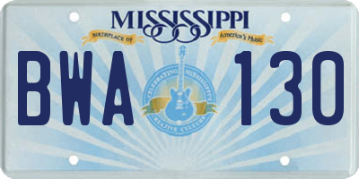 MS license plate BWA130