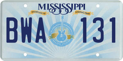 MS license plate BWA131