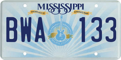 MS license plate BWA133