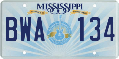 MS license plate BWA134