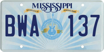 MS license plate BWA137