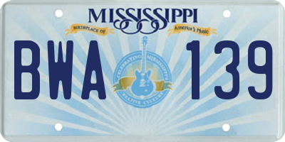 MS license plate BWA139