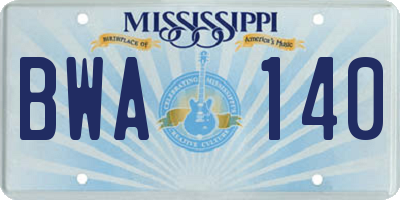 MS license plate BWA140