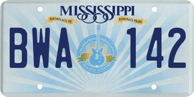 MS license plate BWA142