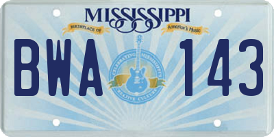 MS license plate BWA143