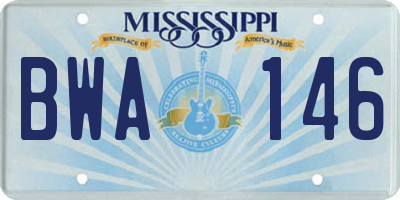 MS license plate BWA146
