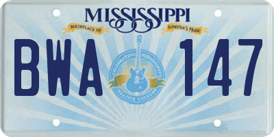 MS license plate BWA147