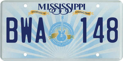 MS license plate BWA148