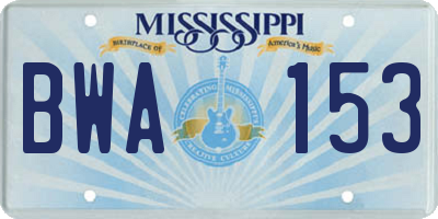 MS license plate BWA153