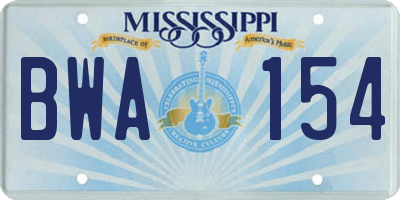 MS license plate BWA154
