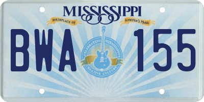 MS license plate BWA155