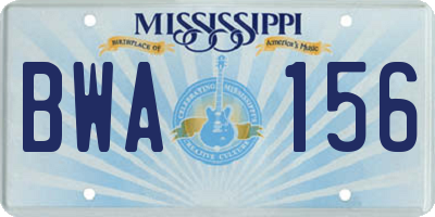 MS license plate BWA156
