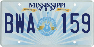 MS license plate BWA159