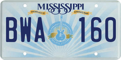 MS license plate BWA160
