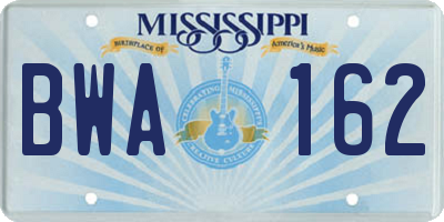 MS license plate BWA162