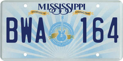 MS license plate BWA164
