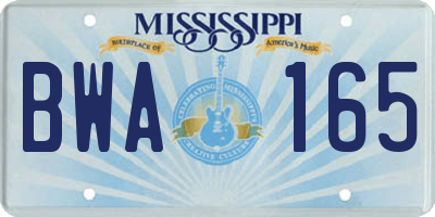 MS license plate BWA165