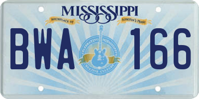 MS license plate BWA166