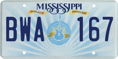 MS license plate BWA167