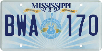 MS license plate BWA170