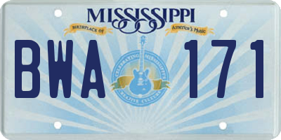 MS license plate BWA171