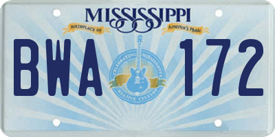 MS license plate BWA172